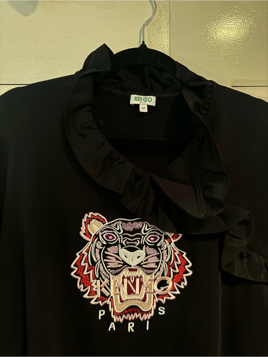 Kenzo Sweaters - Kenzo Black Ruffle Collar Sweatshirt with Embroidered Tiger Motif